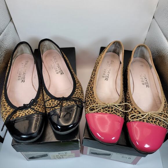 2 Pair Paul Mayer Attitudes Leopard Print Ballet Flats 8.5B Candy & Country Cap - Picture 3 of 10